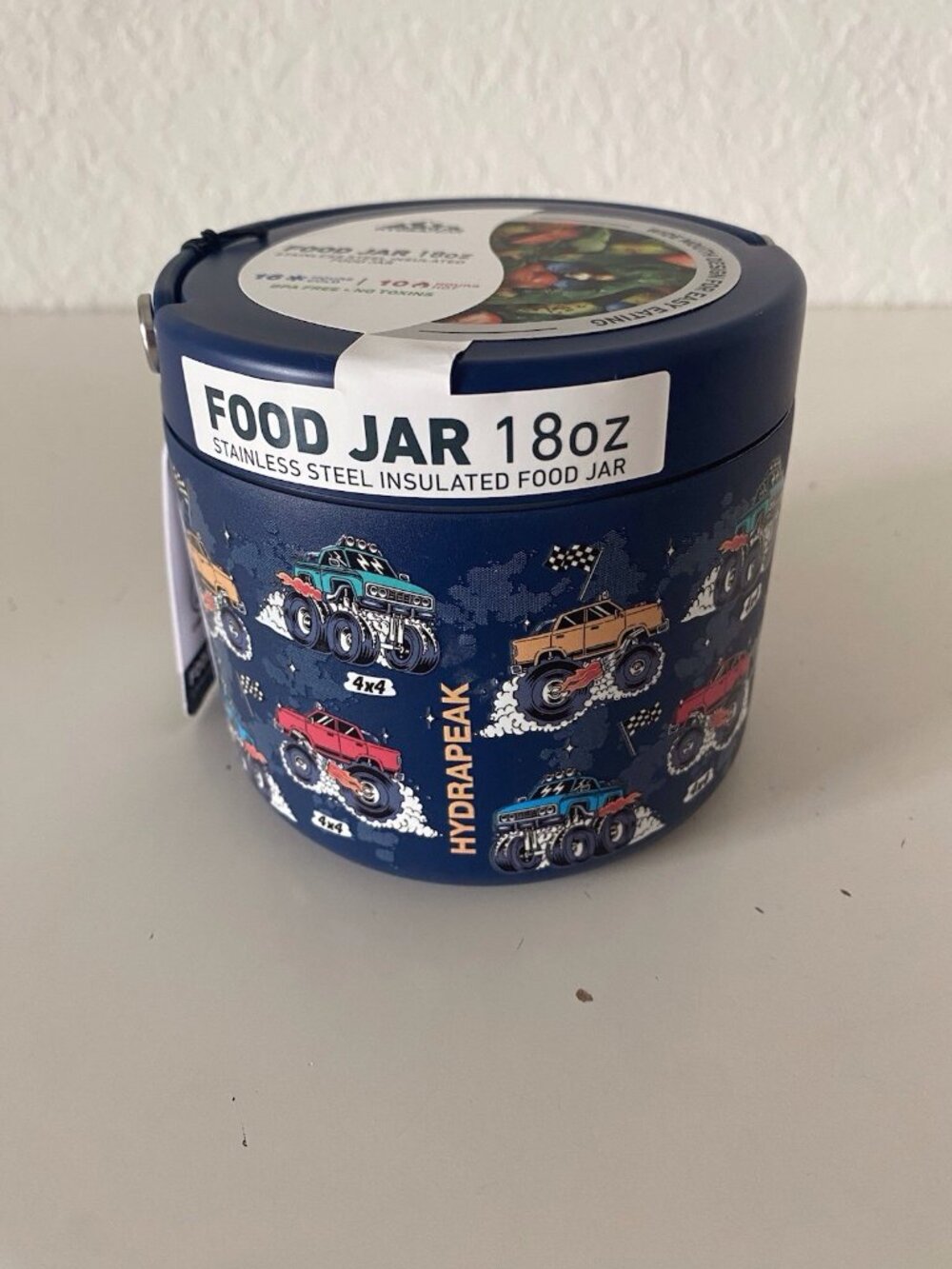 HYDRAPEAK 18 Oz Navy Blue Monster Truck Food Jar Insulated Stainless Steel NEW